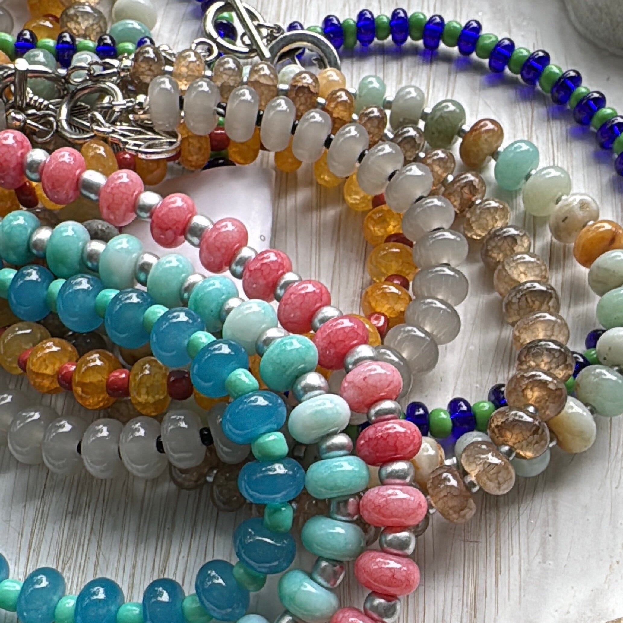 New! 5mm Blue Mint Compass Rondelle Candy Necklace | 16" Women Toggle Clasp Necklace | Stainless Steel Wire Create Hope Cuffs 