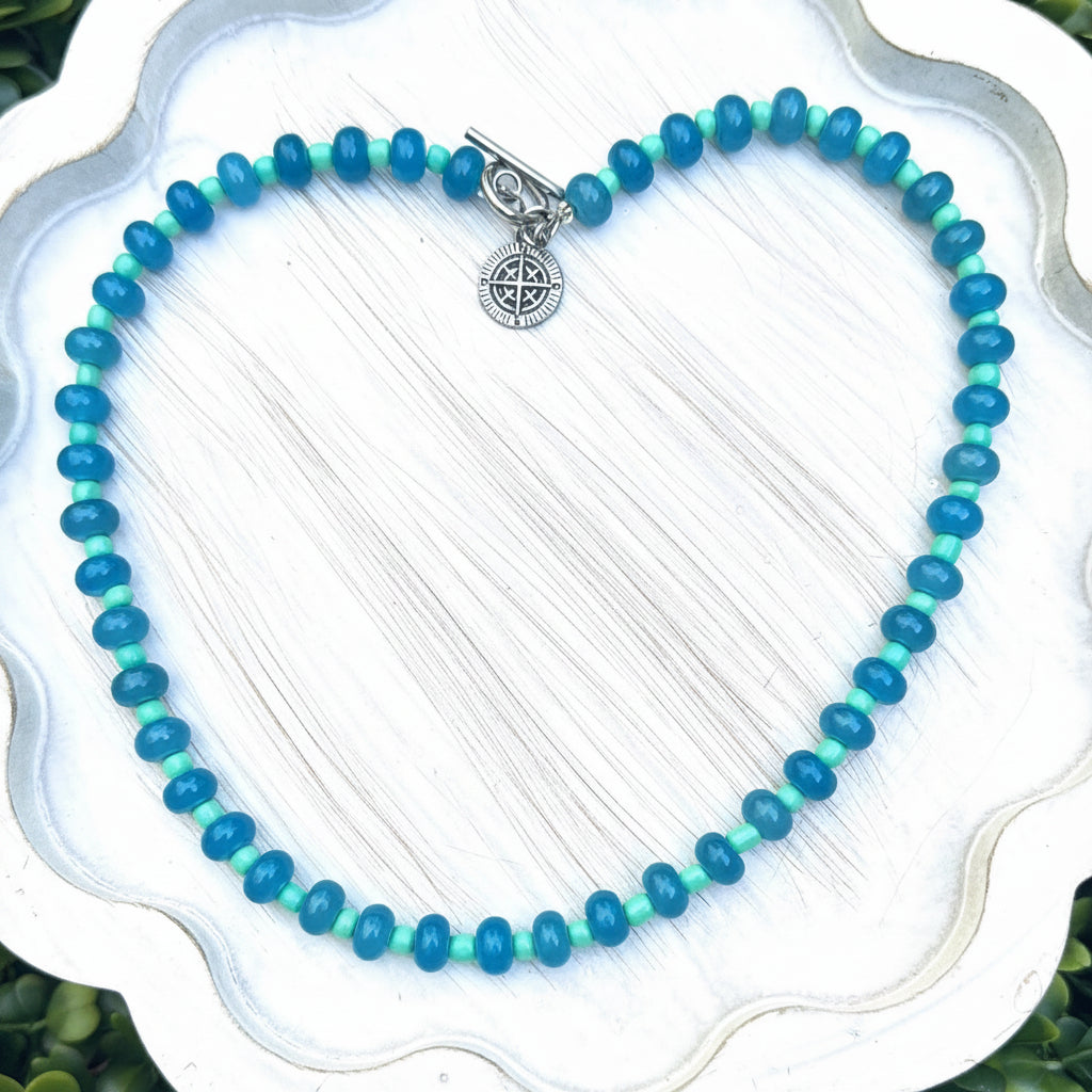 New! 5mm Blue Mint Compass Rondelle Candy Necklace | 16" Women Toggle Clasp Necklace | Stainless Steel Wire Create Hope Cuffs 
