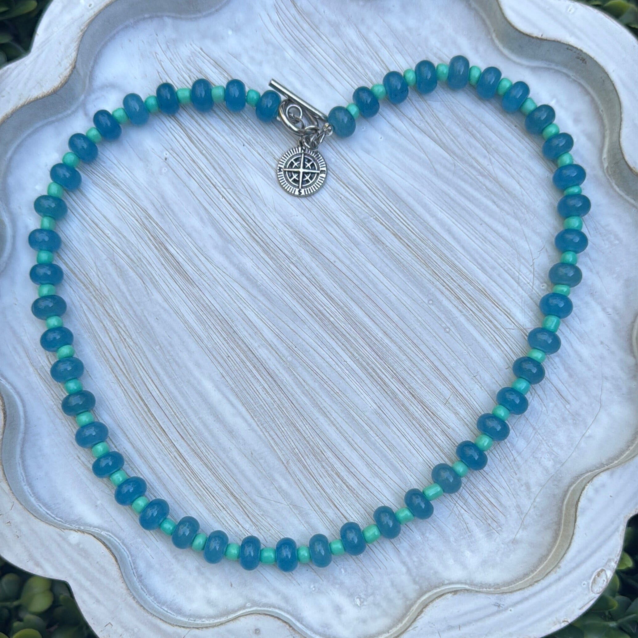New! 5mm Blue Mint Compass Rondelle Candy Necklace | 16" Women Toggle Clasp Necklace | Stainless Steel Wire Create Hope Cuffs 