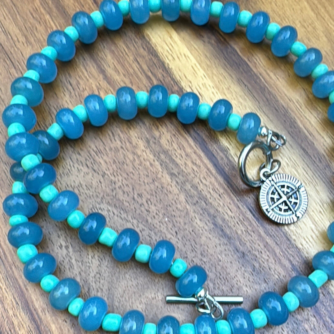 New! 5mm Blue Mint Compass Rondelle Candy Necklace | 16" Women Toggle Clasp Necklace | Stainless Steel Wire Create Hope Cuffs 