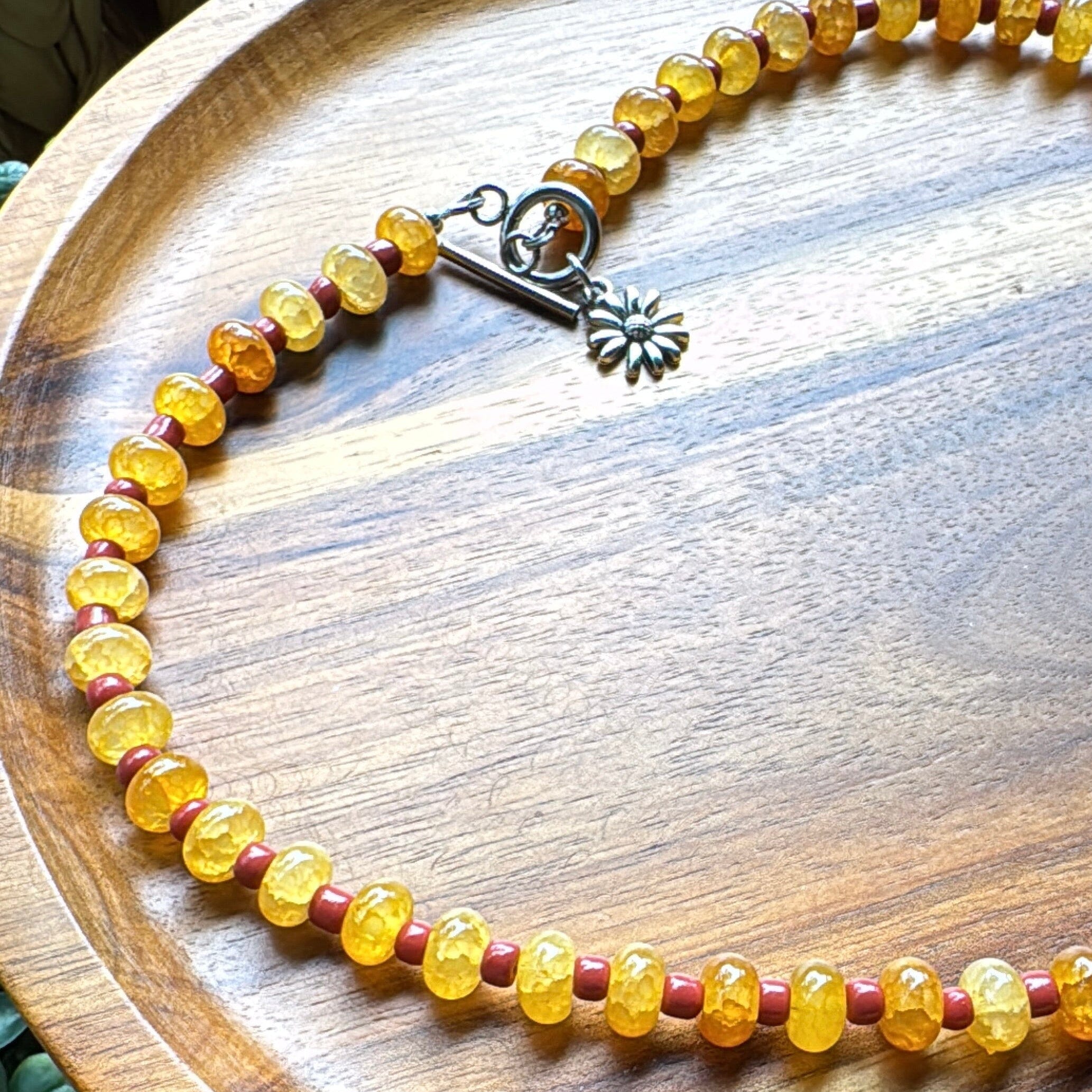 New! 5mm Butterscotch Flower Rondelle Candy Necklace | 16" Women Toggle Clasp Necklace | Stainless Steel Wire Create Hope Cuffs 