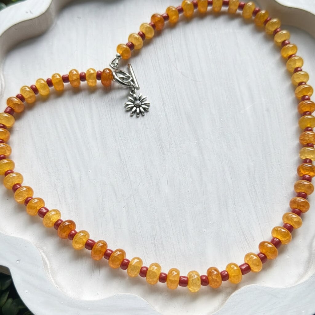 New! 5mm Butterscotch Flower Rondelle Candy Necklace | 16" Women Toggle Clasp Necklace | Stainless Steel Wire Create Hope Cuffs 