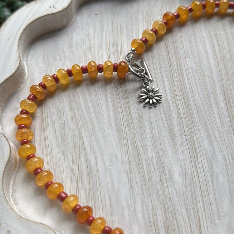 New! 5mm Butterscotch Flower Rondelle Candy Necklace | 16" Women Toggle Clasp Necklace | Stainless Steel Wire Create Hope Cuffs 
