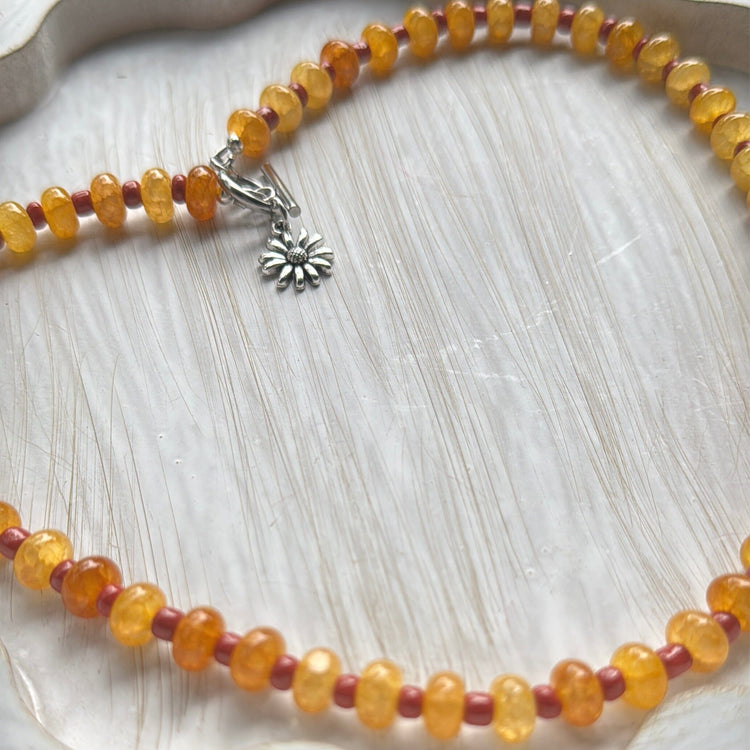 New! 5mm Butterscotch Flower Rondelle Candy Necklace | 16" Women Toggle Clasp Necklace | Stainless Steel Wire Create Hope Cuffs 