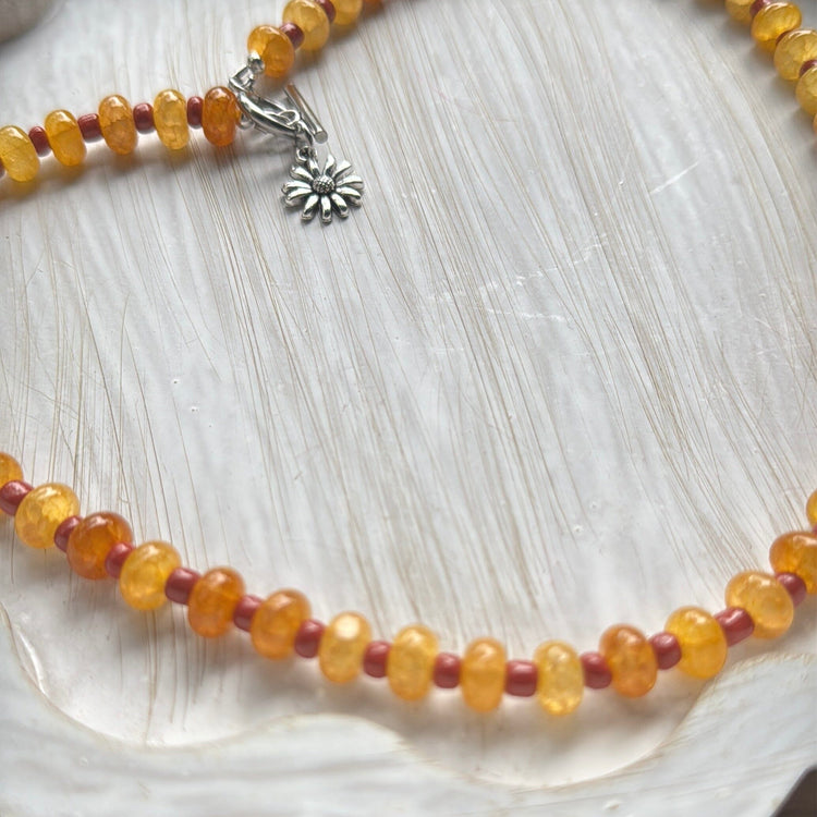 New! 5mm Butterscotch Flower Rondelle Candy Necklace | 16" Women Toggle Clasp Necklace | Stainless Steel Wire Create Hope Cuffs 
