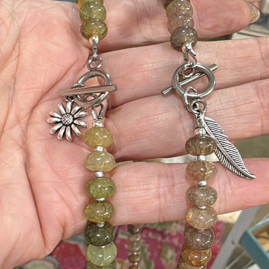 New! 5mm Cascade Green Flower Rondelle Candy Necklace | 16" Women Toggle Clasp Necklace | Stainless Steel Wire Create Hope Cuffs 
