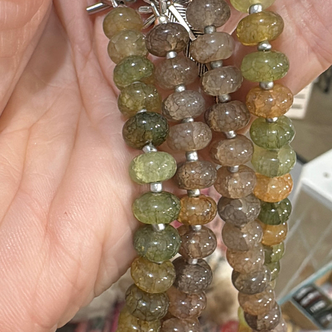 New! 5mm Cascade Green Flower Rondelle Candy Necklace | 16" Women Toggle Clasp Necklace | Stainless Steel Wire Create Hope Cuffs 