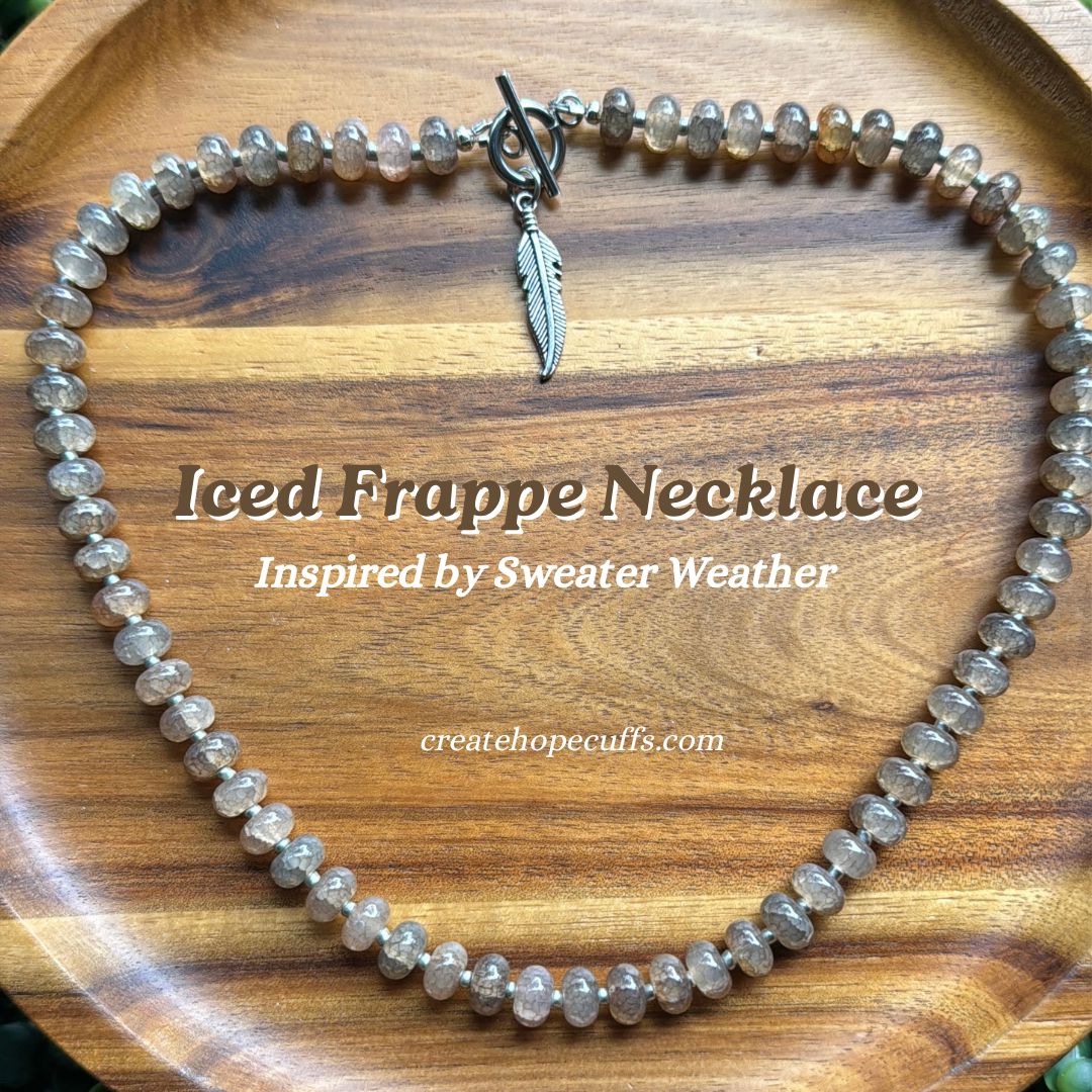 New! 5mm Frappe Brown Feather Rondelle Candy Necklace | 16" Women Toggle Clasp Necklace | Stainless Steel Wire Create Hope Cuffs 