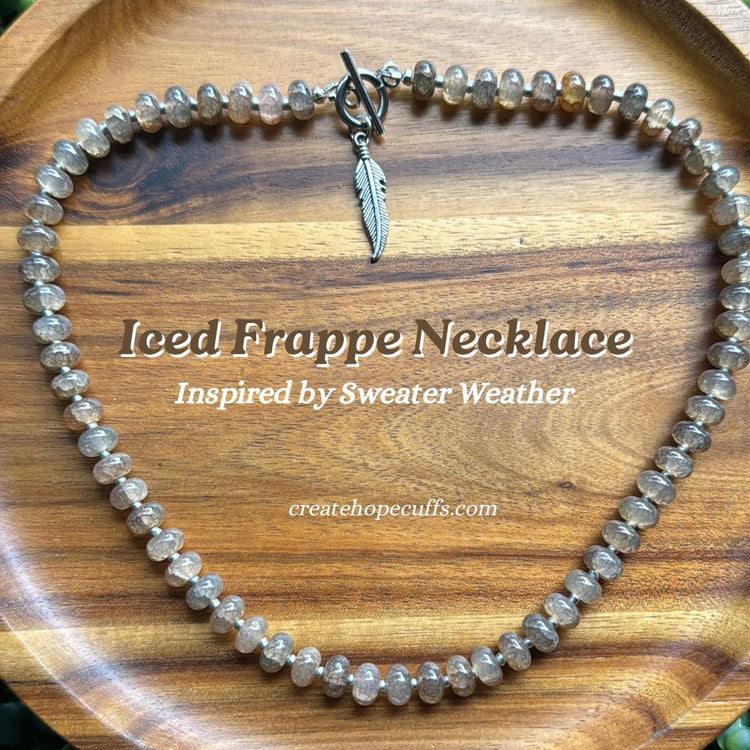 New! 5mm Frappe Brown Feather Rondelle Candy Necklace | 16" Women Toggle Clasp Necklace | Stainless Steel Wire Create Hope Cuffs 