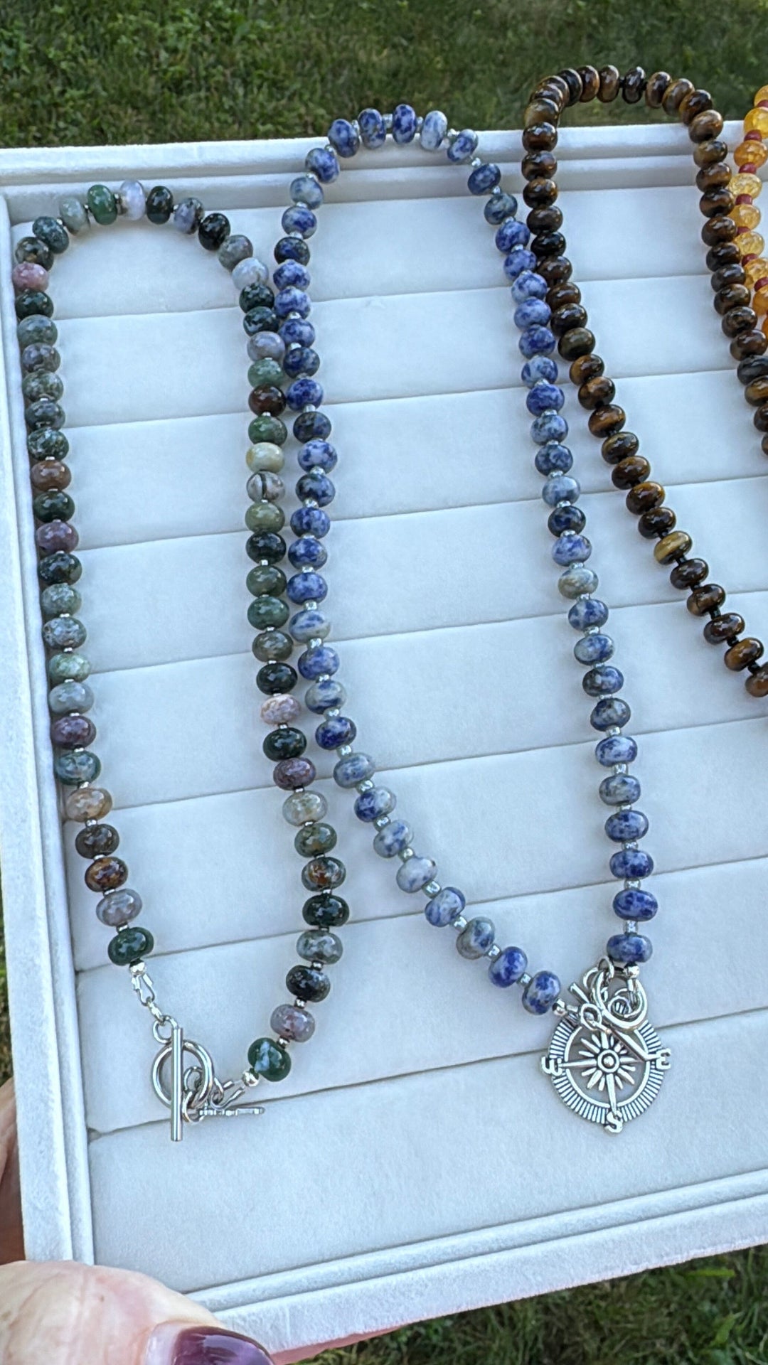 New! 5mm Indian Agate Rondelle Gemstone Necklace | 16" Women Toggle Clasp Necklace | Stainless Steel Wire Create Hope Cuffs 