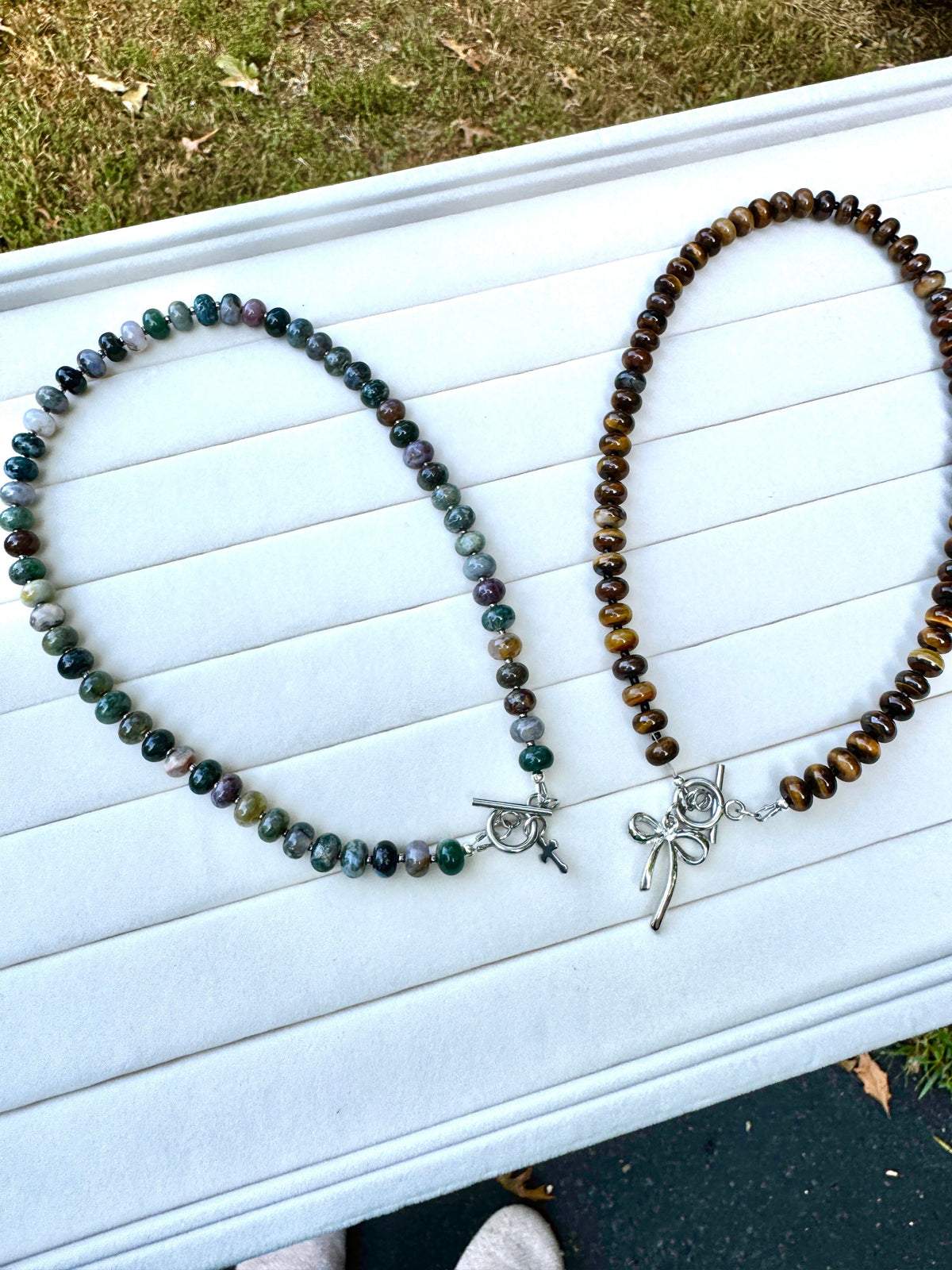 New! 5mm Indian Agate Rondelle Gemstone Necklace | 16" Women Toggle Clasp Necklace | Stainless Steel Wire Create Hope Cuffs 