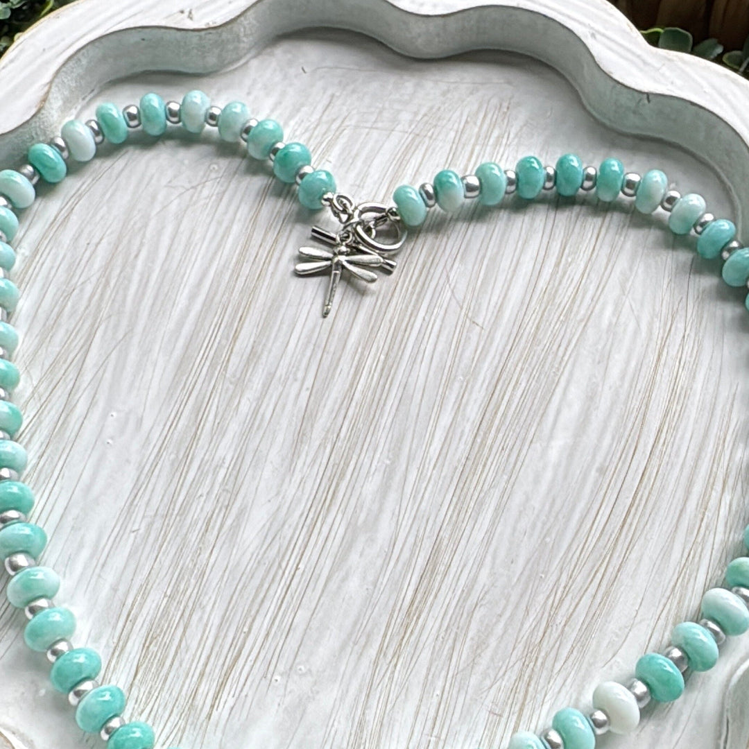 New! 5mm Mint Silver Sky Rondelle Candy Necklace | 16" Women Toggle Clasp Necklace | Stainless Steel Wire Create Hope Cuffs 