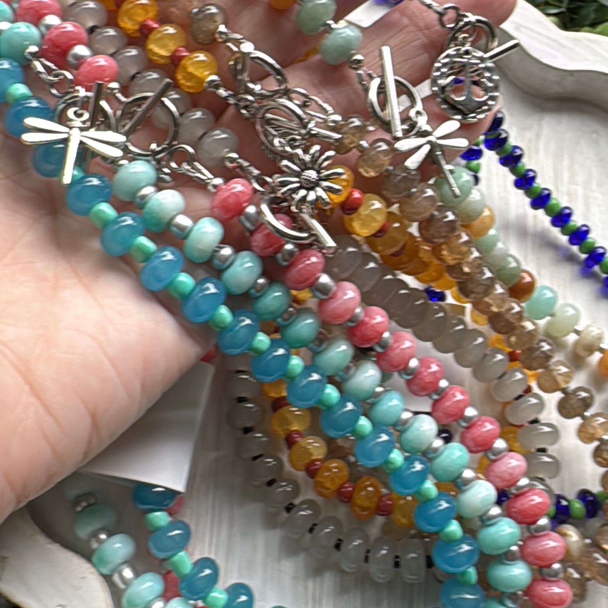 New! 5mm Mint Silver Sky Rondelle Candy Necklace | 16" Women Toggle Clasp Necklace | Stainless Steel Wire Create Hope Cuffs 
