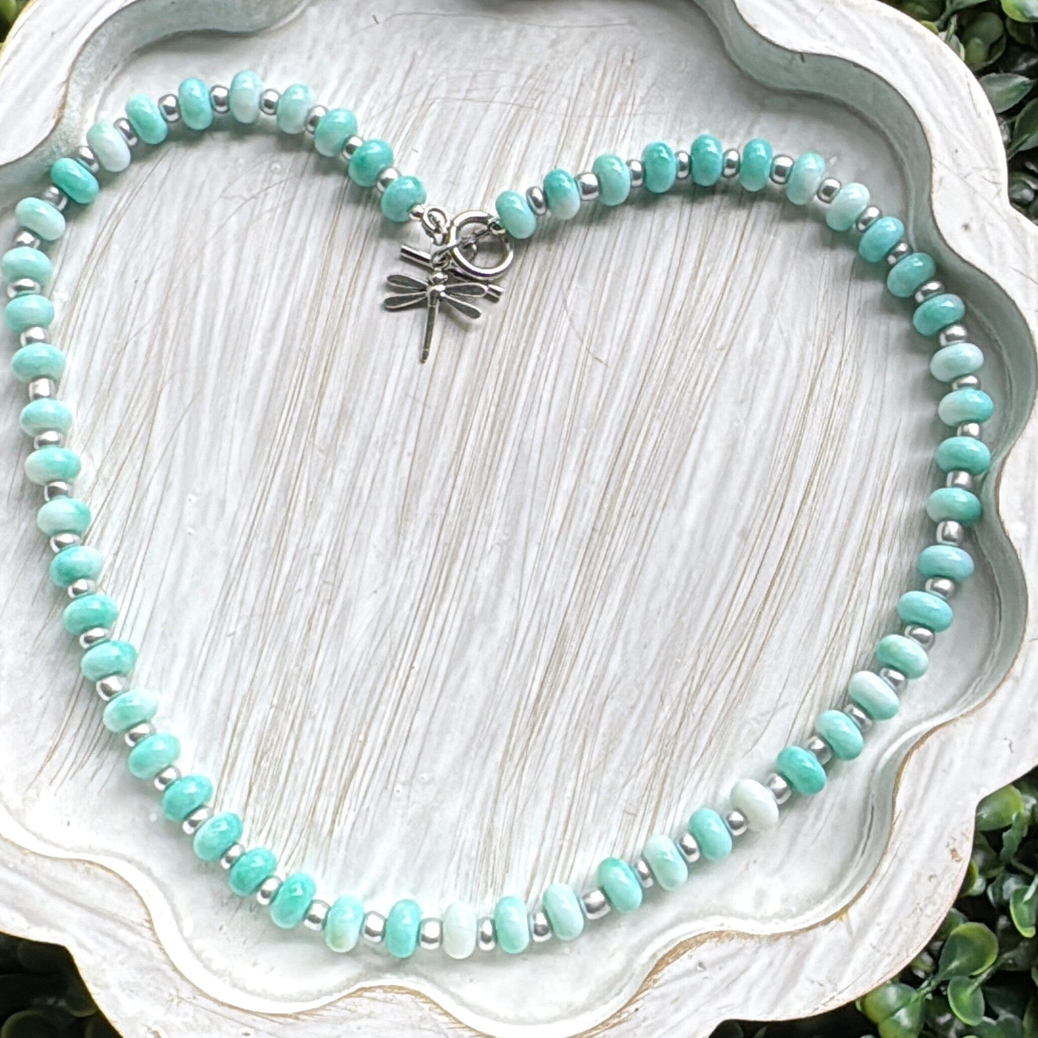 New! 5mm Mint Silver Sky Rondelle Candy Necklace | 16" Women Toggle Clasp Necklace | Stainless Steel Wire Create Hope Cuffs 