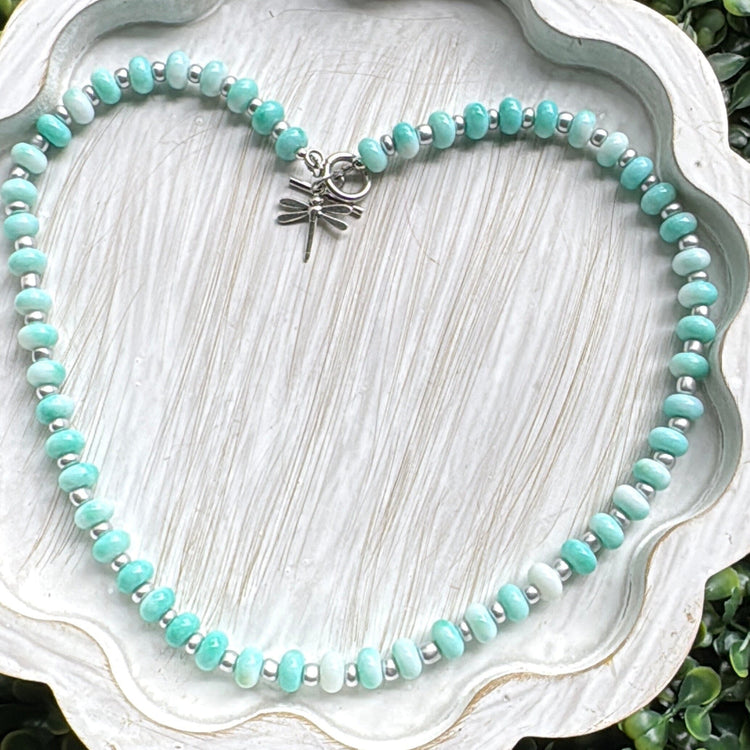 New! 5mm Mint Silver Sky Rondelle Candy Necklace | 16" Women Toggle Clasp Necklace | Stainless Steel Wire Create Hope Cuffs 