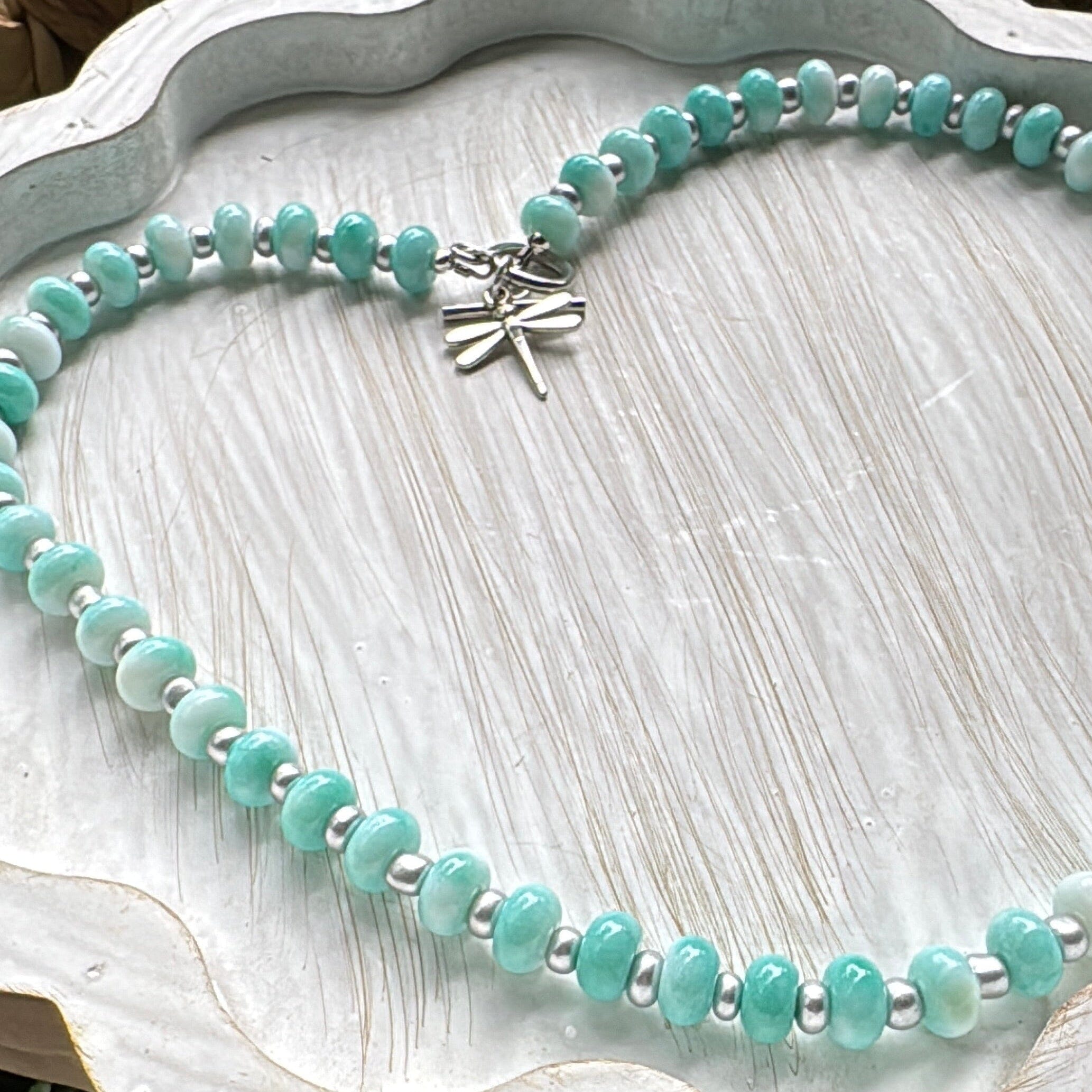 New! 5mm Mint Silver Sky Rondelle Candy Necklace | 16" Women Toggle Clasp Necklace | Stainless Steel Wire Create Hope Cuffs 
