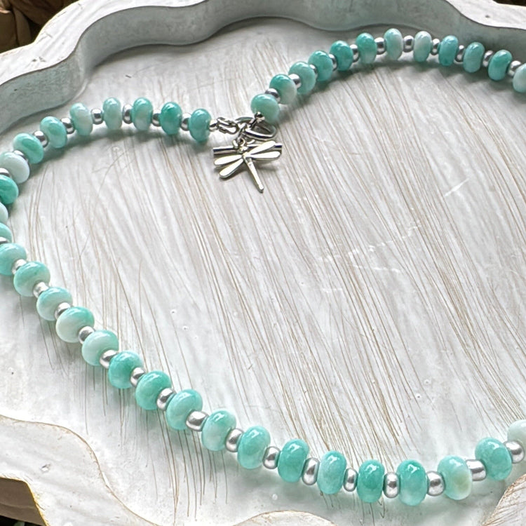 New! 5mm Mint Silver Sky Rondelle Candy Necklace | 16" Women Toggle Clasp Necklace | Stainless Steel Wire Create Hope Cuffs 