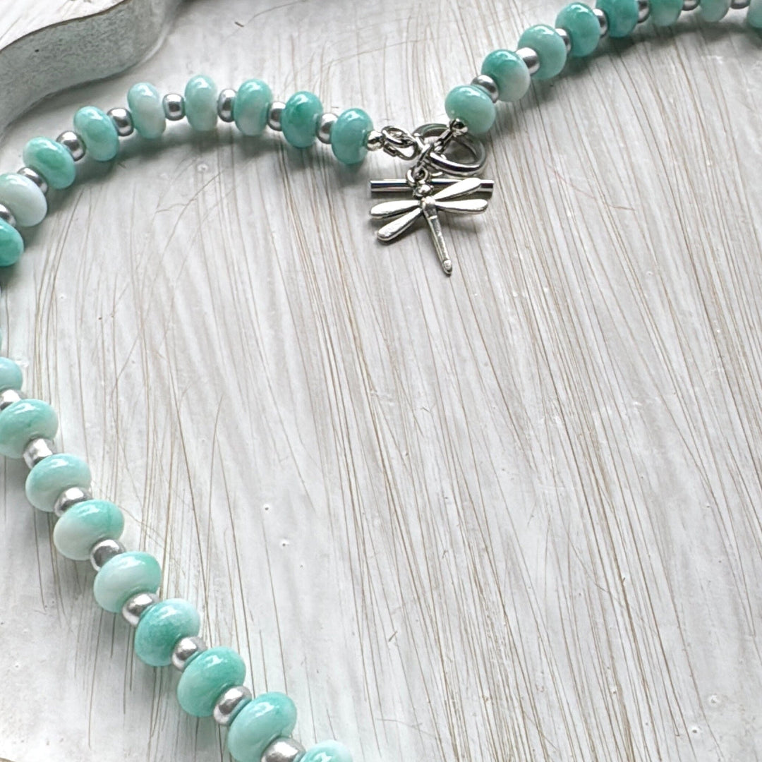 New! 5mm Mint Silver Sky Rondelle Candy Necklace | 16" Women Toggle Clasp Necklace | Stainless Steel Wire Create Hope Cuffs 