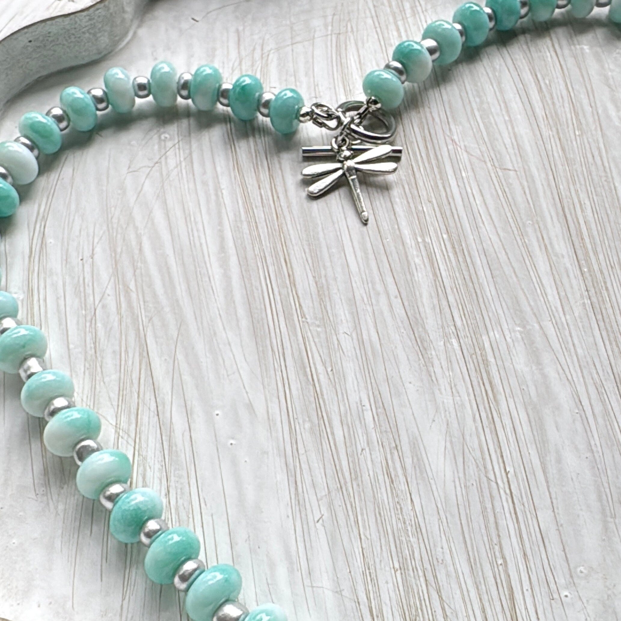 New! 5mm Mint Silver Sky Rondelle Candy Necklace | 16" Women Toggle Clasp Necklace | Stainless Steel Wire Create Hope Cuffs 