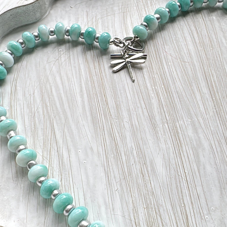 New! 5mm Mint Silver Sky Rondelle Candy Necklace | 16" Women Toggle Clasp Necklace | Stainless Steel Wire Create Hope Cuffs 