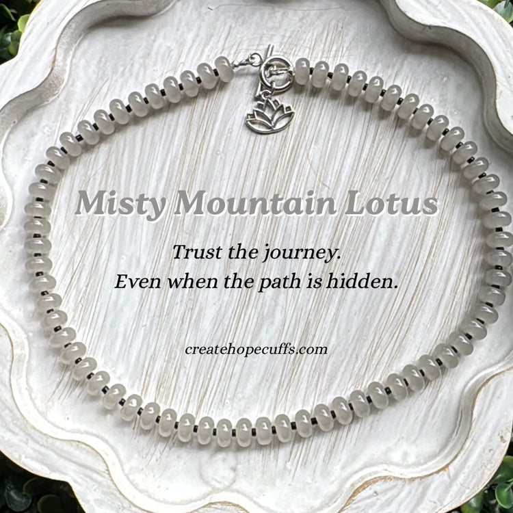 New! 5mm Misty Mountain Lotus Rondelle Candy Necklace | 16" Women Toggle Clasp Necklace | Stainless Steel Wire Create Hope Cuffs 
