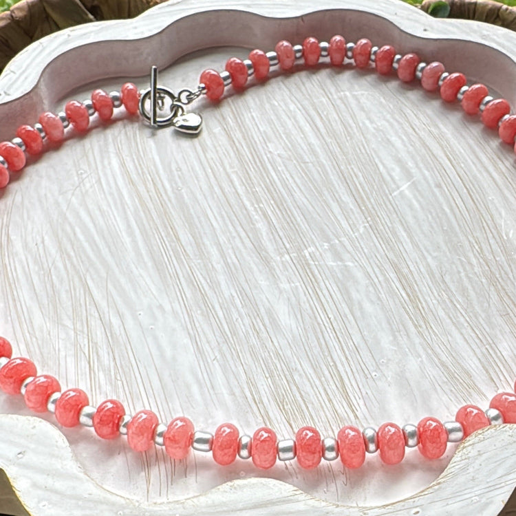 New! 5mm Pink Silver Sky Rondelle Candy Necklace | 16" Women Toggle Clasp Necklace | Stainless Steel Wire Create Hope Cuffs 