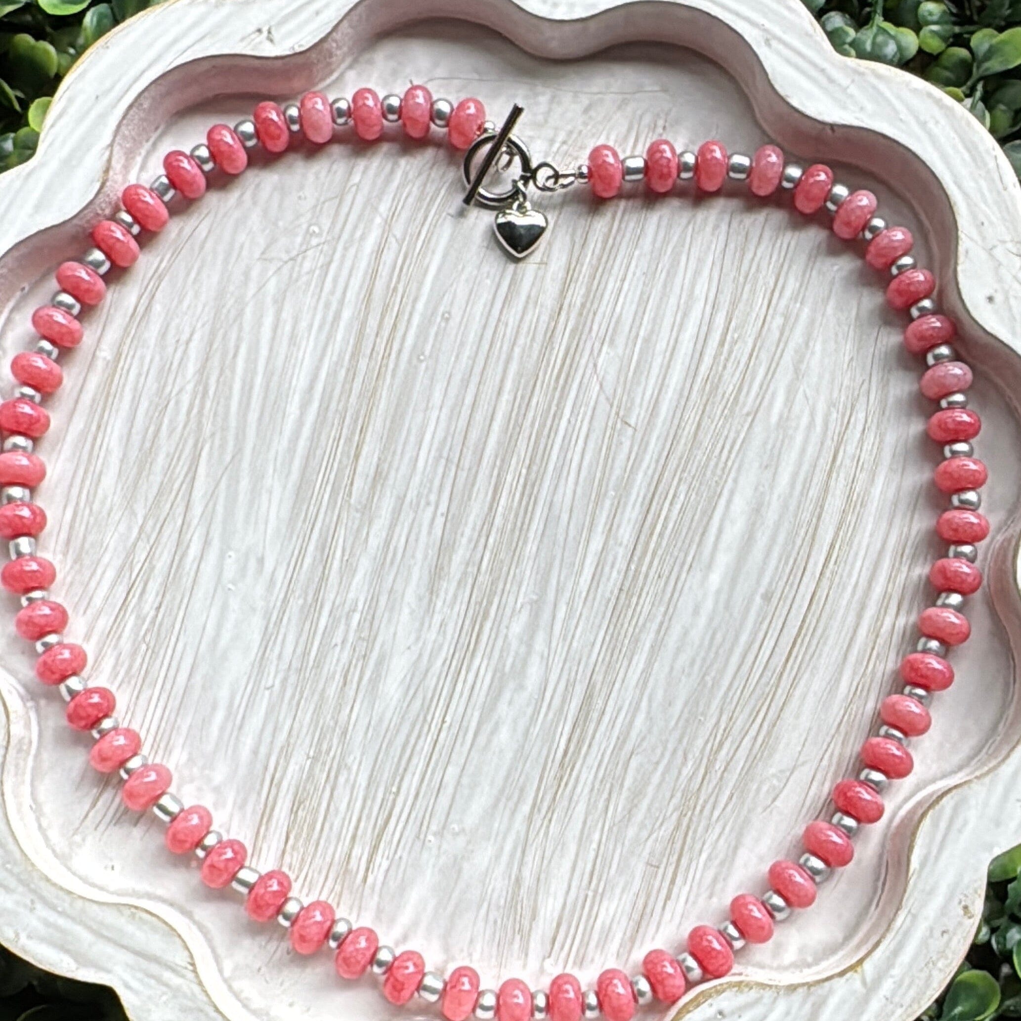 New! 5mm Pink Silver Sky Rondelle Candy Necklace | 16" Women Toggle Clasp Necklace | Stainless Steel Wire Create Hope Cuffs 