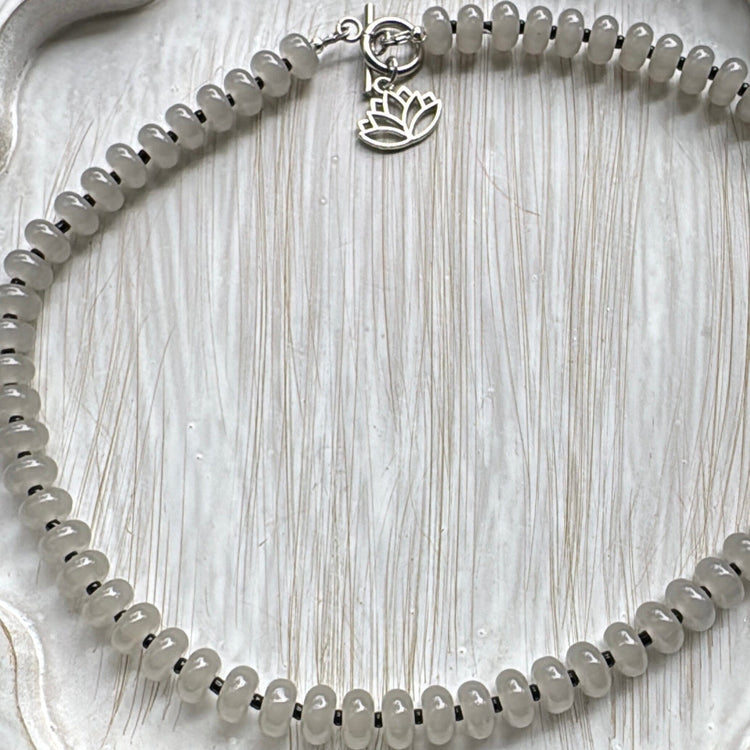 New! 5mm Smokey Grey Lotus Rondelle Candy Necklace | 16" Women Toggle Clasp Necklace | Stainless Steel Wire Create Hope Cuffs 