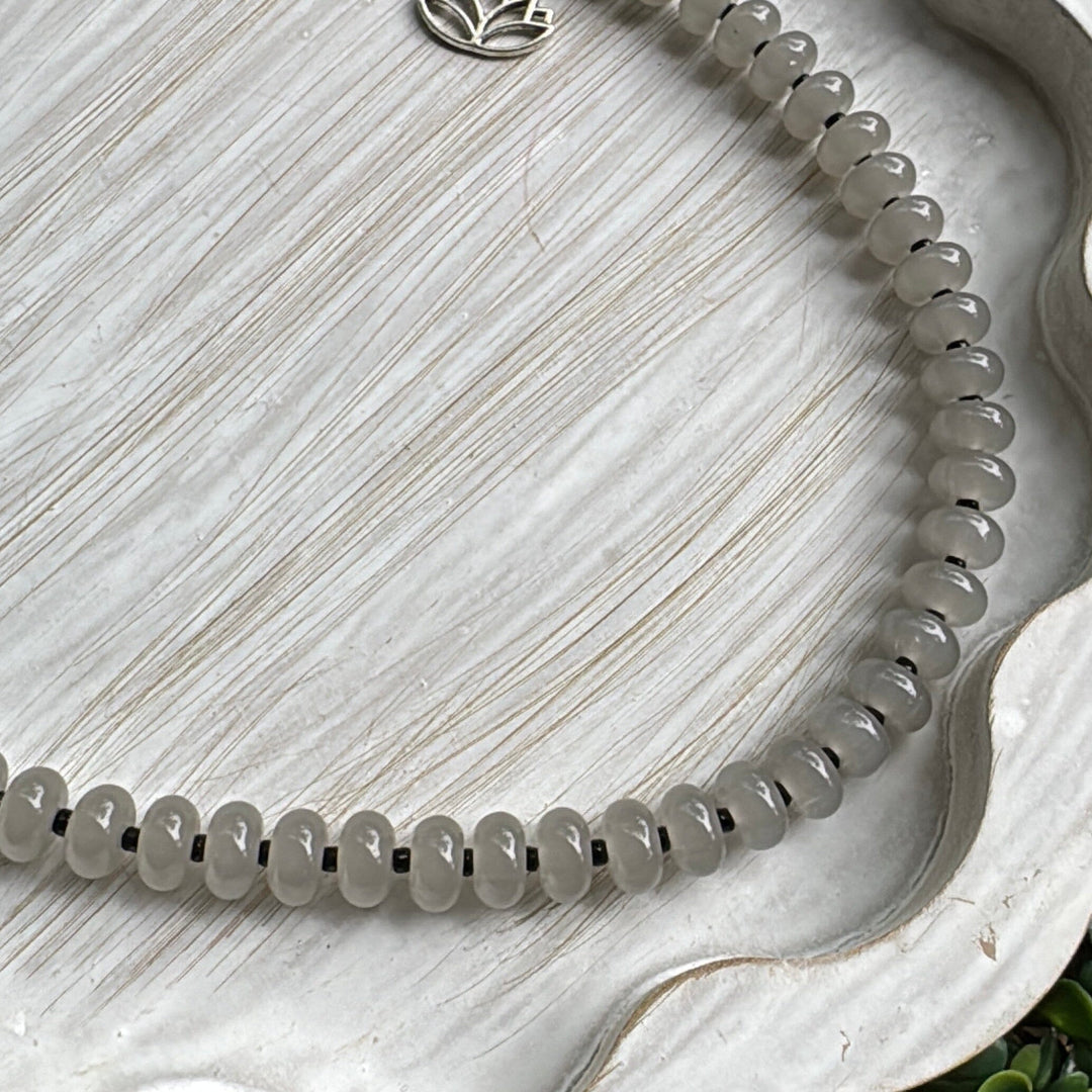 New! 5mm Smokey Grey Lotus Rondelle Candy Necklace | 16" Women Toggle Clasp Necklace | Stainless Steel Wire Create Hope Cuffs 