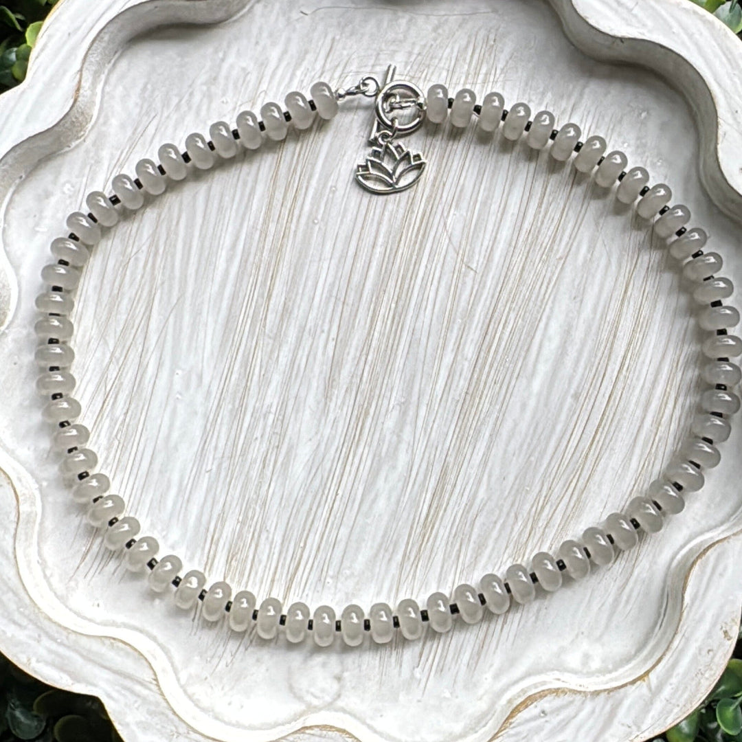 New! 5mm Smokey Grey Lotus Rondelle Candy Necklace | 16" Women Toggle Clasp Necklace | Stainless Steel Wire Create Hope Cuffs 