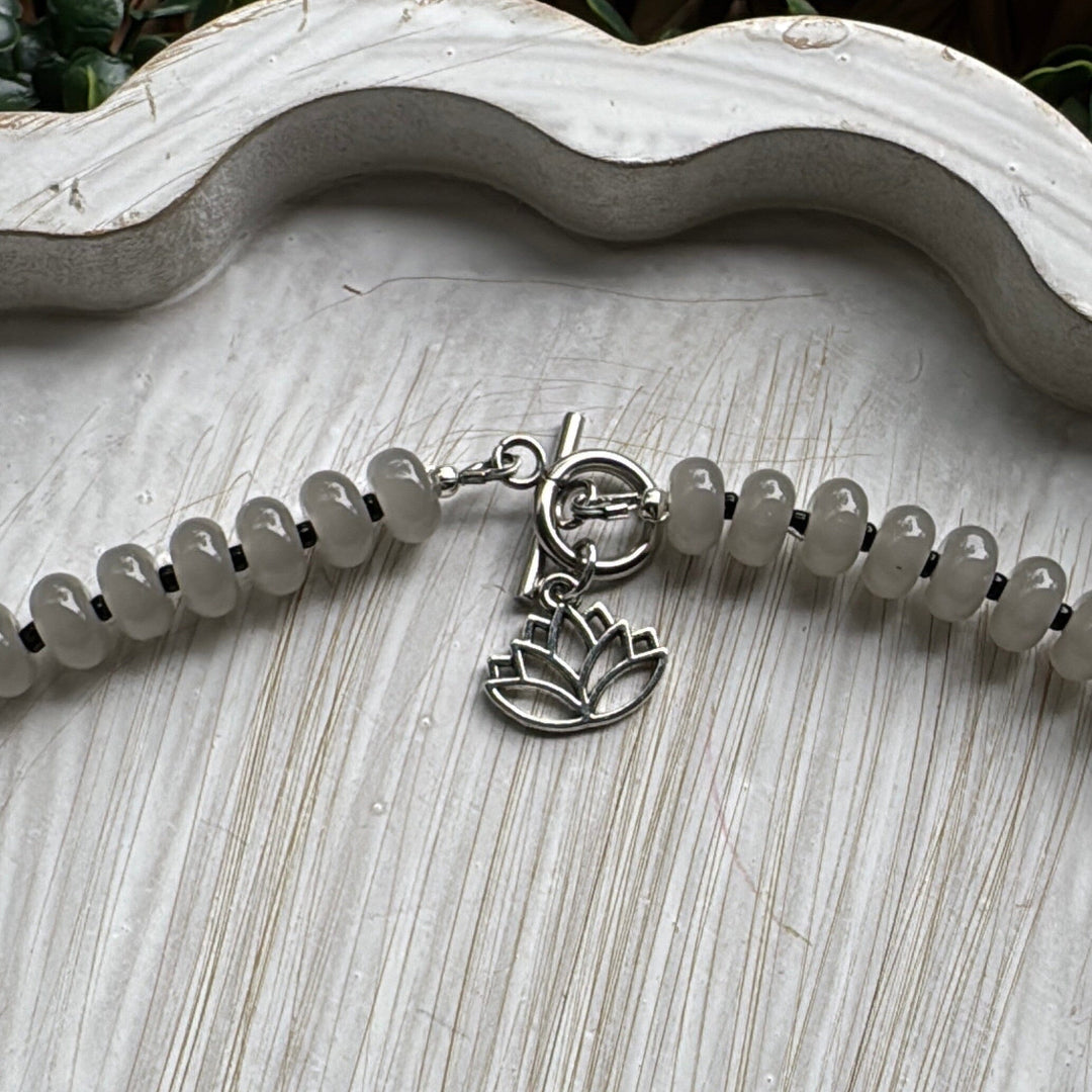New! 5mm Smokey Grey Lotus Rondelle Candy Necklace | 16" Women Toggle Clasp Necklace | Stainless Steel Wire Create Hope Cuffs 