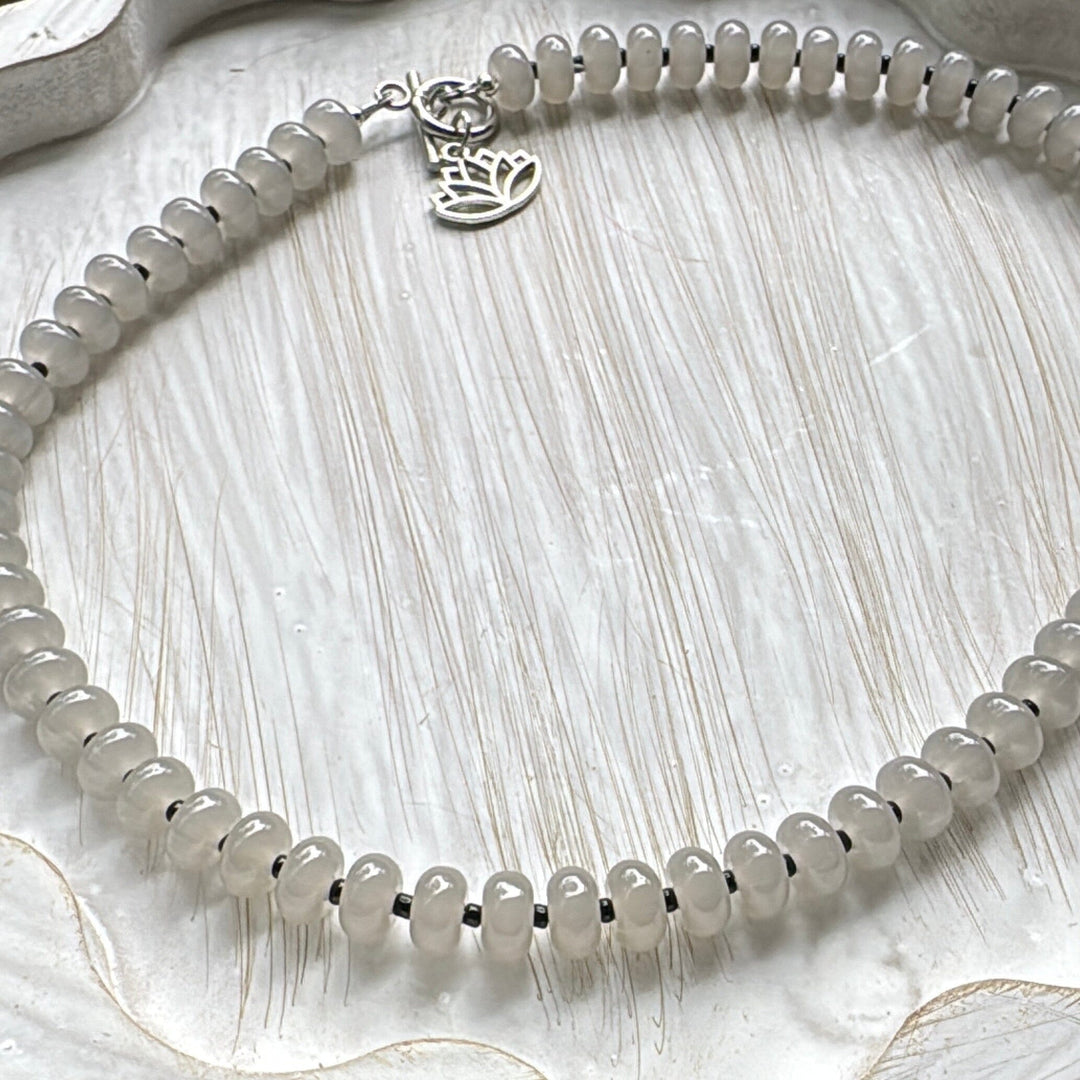 New! 5mm Smokey Grey Lotus Rondelle Candy Necklace | 16" Women Toggle Clasp Necklace | Stainless Steel Wire Create Hope Cuffs 
