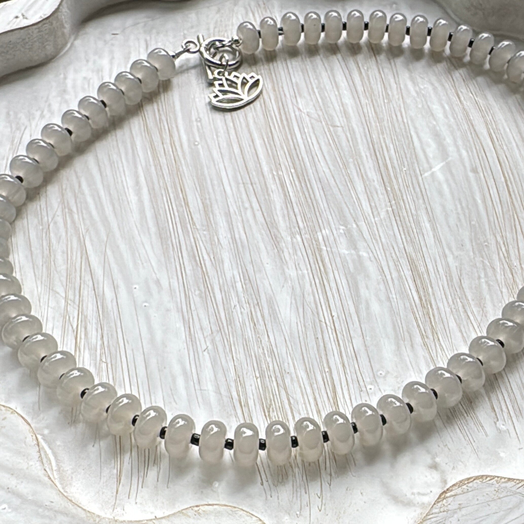 New! 5mm Smokey Grey Lotus Rondelle Candy Necklace | 16" Women Toggle Clasp Necklace | Stainless Steel Wire Create Hope Cuffs 