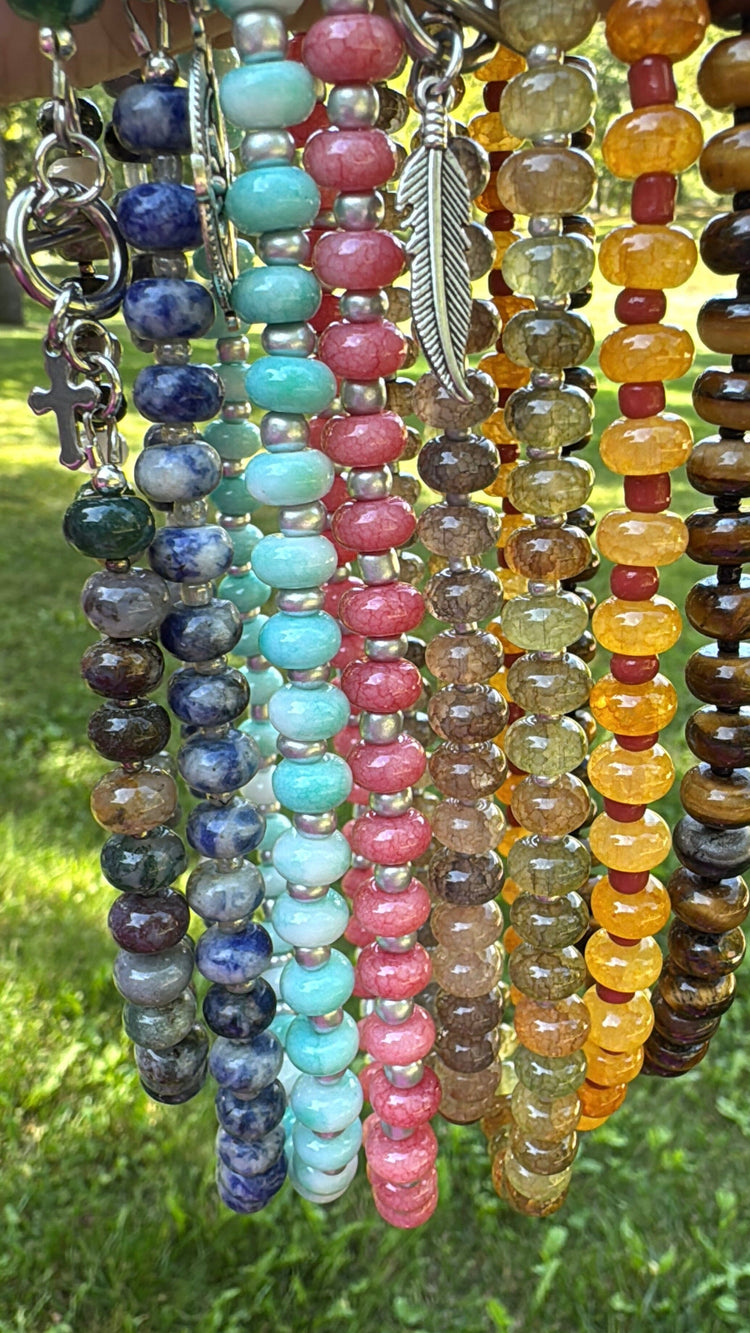 New! 5mm Tiger Eye Rondelle Gemstone Necklace | 16" Women Toggle Clasp Necklace | Stainless Steel Wire Create Hope Cuffs 
