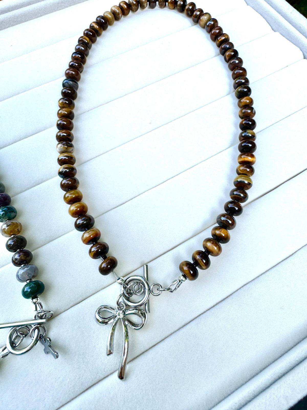 New! 5mm Tiger Eye Rondelle Gemstone Necklace | 16" Women Toggle Clasp Necklace | Stainless Steel Wire Create Hope Cuffs 