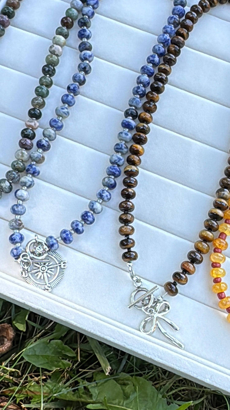 New! 5mm Tiger Eye Rondelle Gemstone Necklace | 16" Women Toggle Clasp Necklace | Stainless Steel Wire Create Hope Cuffs 