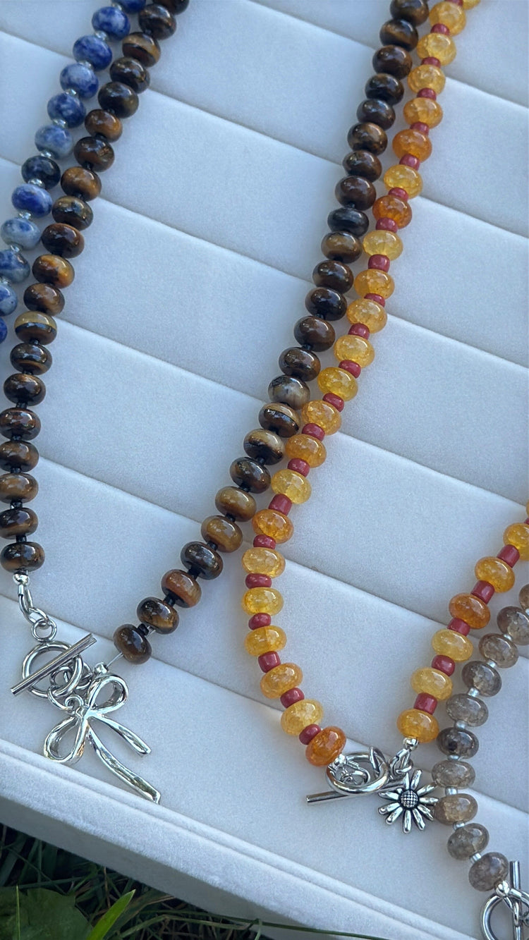 New! 5mm Tiger Eye Rondelle Gemstone Necklace | 16" Women Toggle Clasp Necklace | Stainless Steel Wire Create Hope Cuffs 