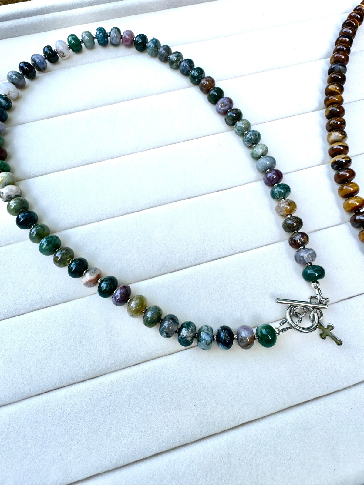 New! 5mm Tiger Eye Rondelle Gemstone Necklace | 16" Women Toggle Clasp Necklace | Stainless Steel Wire Create Hope Cuffs 