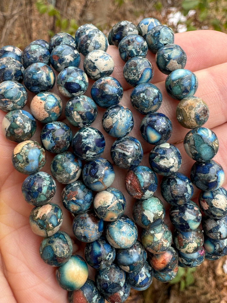 NEW! Blue Earth Jasper Bead Bracelet | Charm | 8mm | Gemstone | Womens Bracelets Create Hope Cuffs 