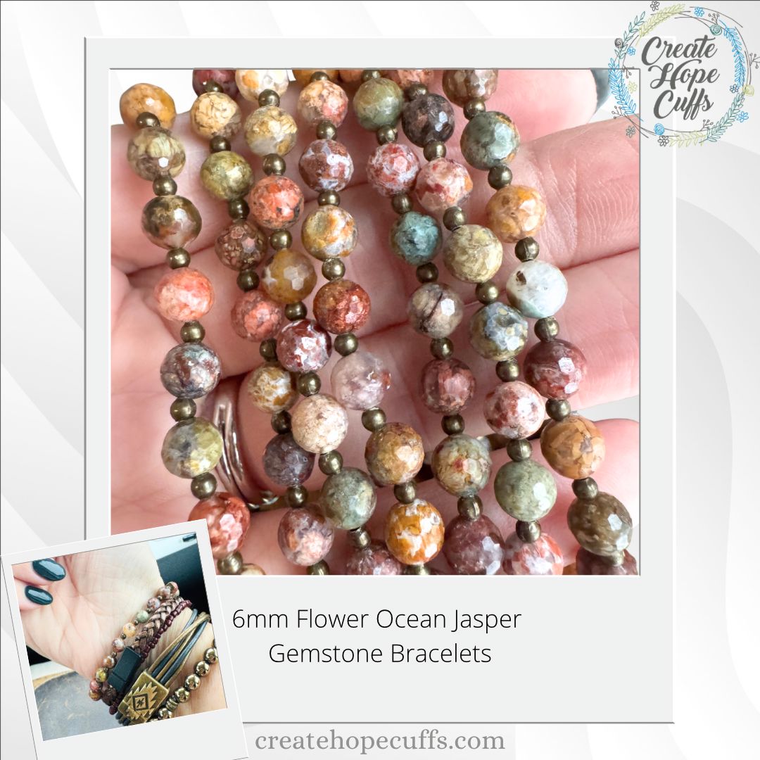 New! Flower Ocean Jasper Agate | Gemstone Bead Bracelets | 6mm Stone | Women Bracelets Create Hope Cuffs 
