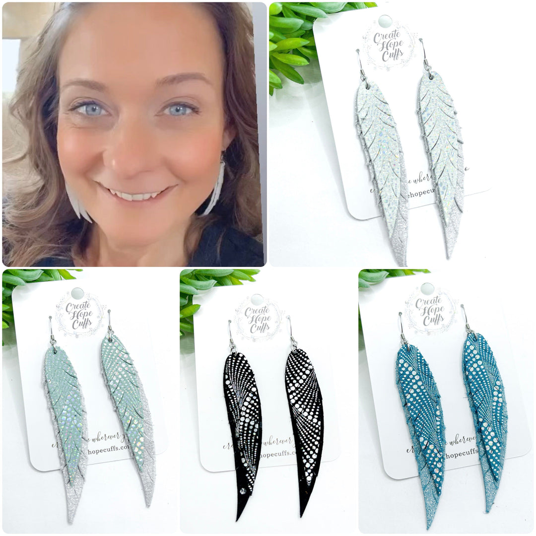 New! Gold Metallic Halo Feathers | Leather Earrings | 6 Colors | Hypoallergenic | Women Leather Earrings Create Hope Cuffs 