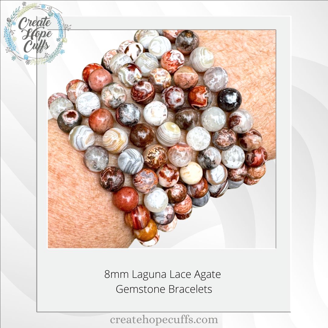 NEW! Laguna Lace Agate Bead Bracelet | Feather Charm | 8mm | Gemstone | Womens Bracelets Create Hope Cuffs 