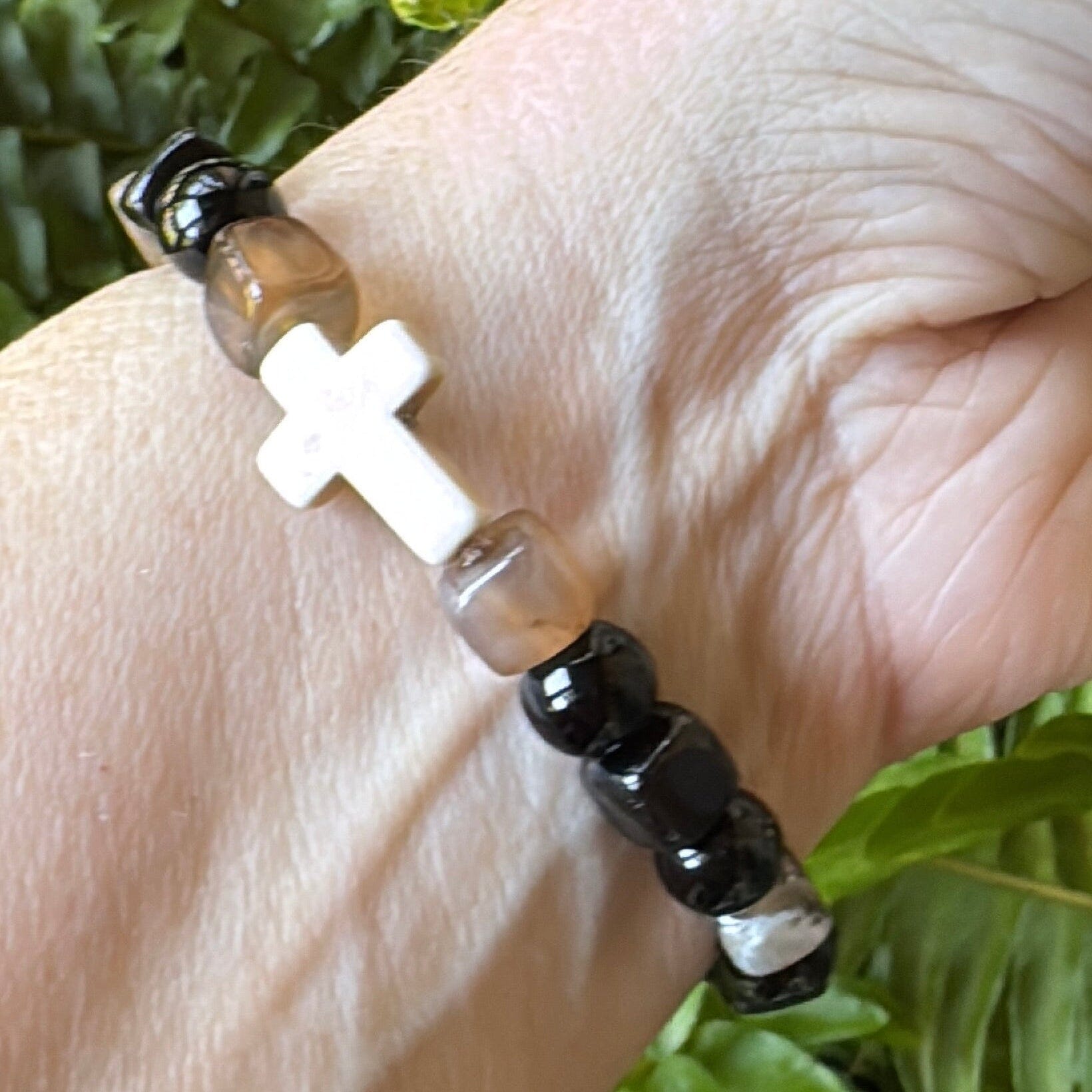 New! Mocha Cross Square Mix | Gemstone Bead Bracelets | 8mm Stone | Unisex Bracelets Create Hope Cuffs 