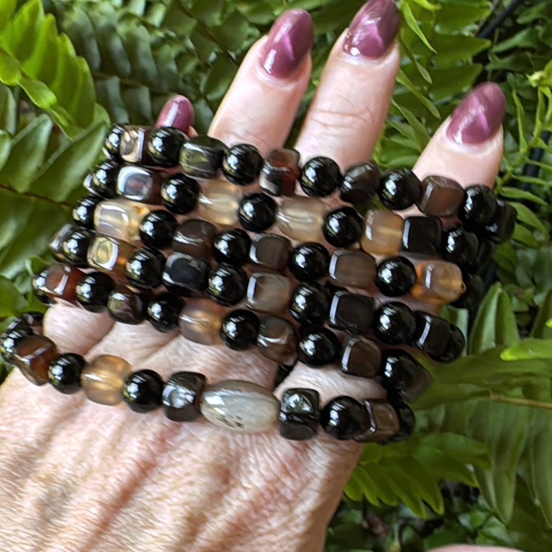 New! Mocha Cross Square Mix | Gemstone Bead Bracelets | 8mm Stone | Unisex Bracelets Create Hope Cuffs 