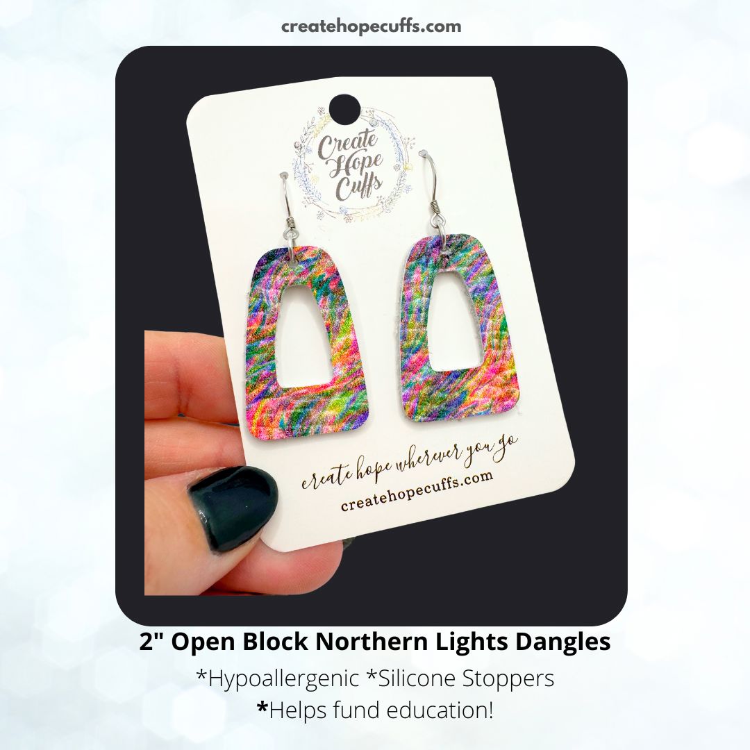 Northern Lights Open Block Earrings | Leather Earrings | Hypoallergenic | Women Leather Earrings Create Hope Cuffs 