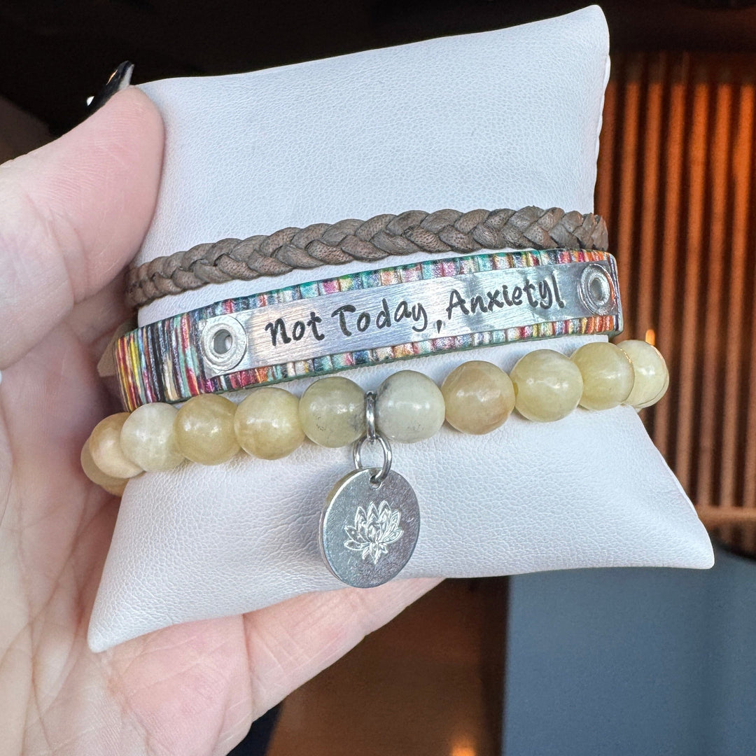 NOT TODAY ANXIETY | Multi-Shimmer Leather Skinny Set | 3 pieces | Bracelets | Women Skinny Bracelets Create Hope Cuffs 