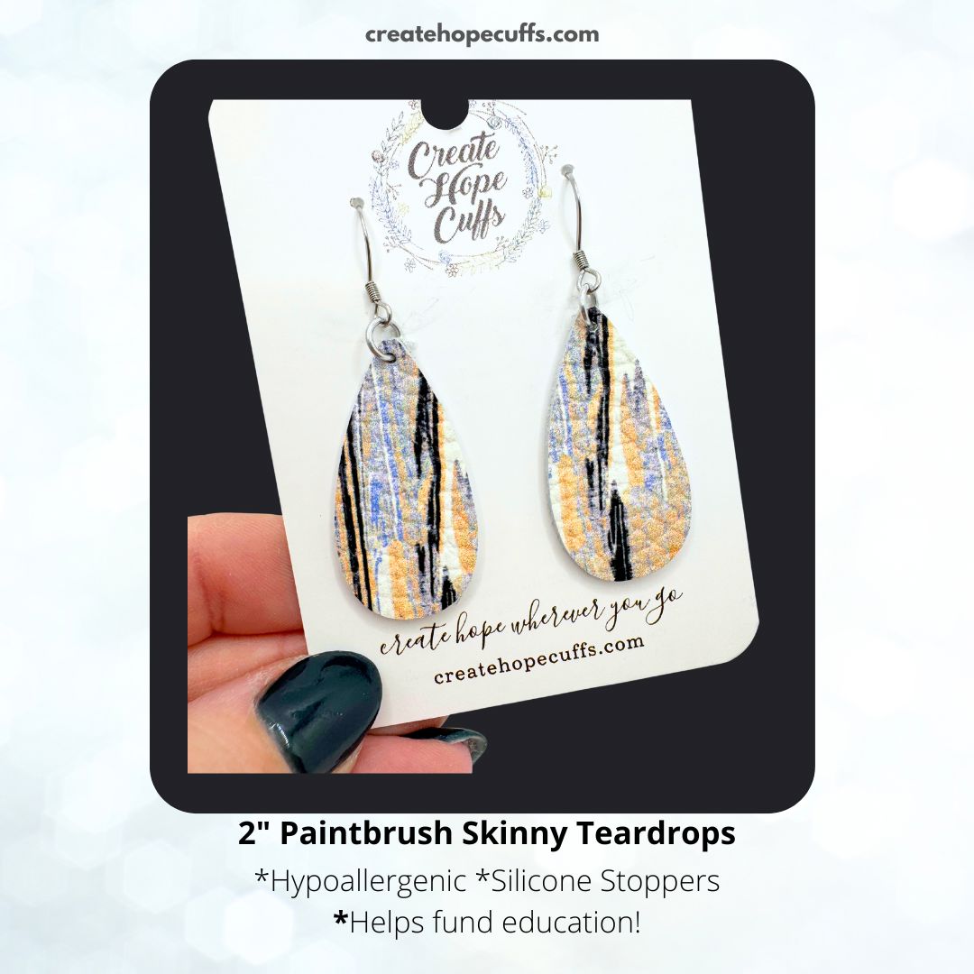Paintbrush Skinny Teardrops | Leather Earrings | Hypoallergenic | Women Leather Earrings Create Hope Cuffs 