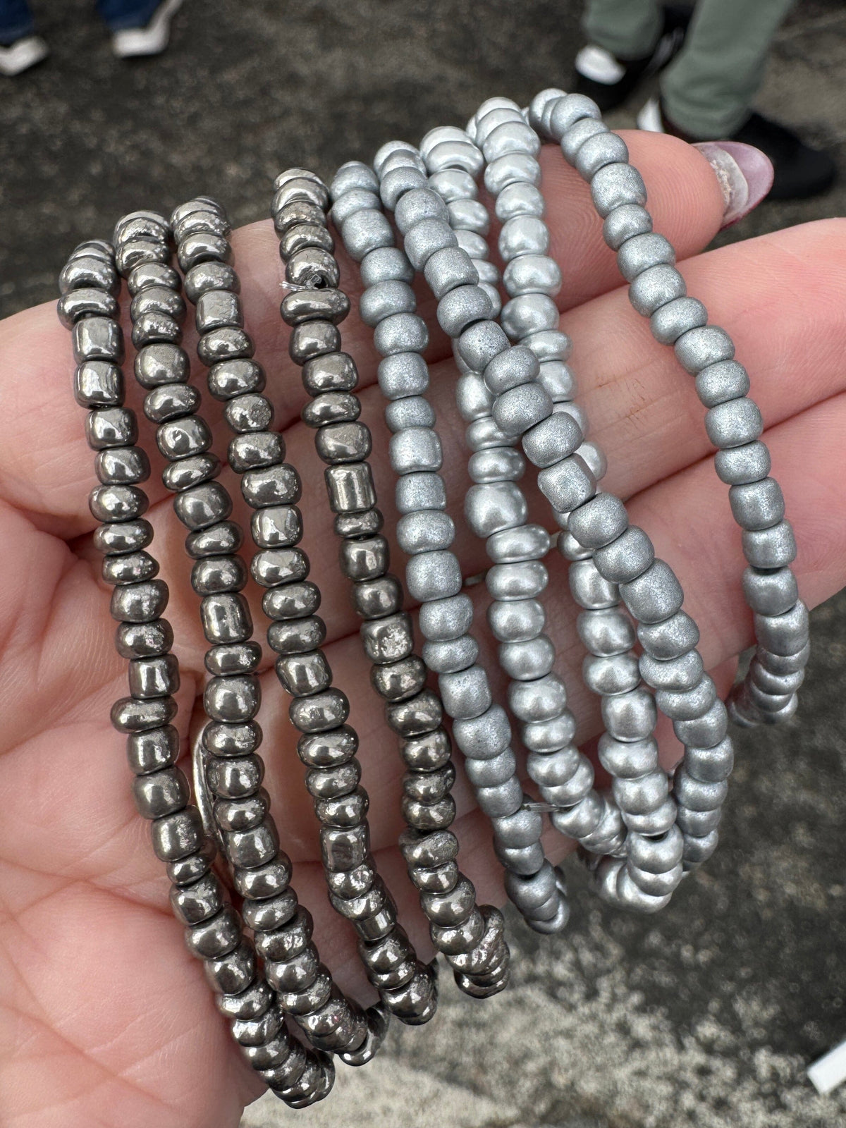 Pewter and Silver | 2 COLORS | Glass Bead Bracelets | 4mm Beads | Women Bracelets Create Hope Cuffs 