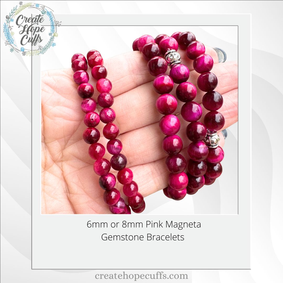 Pink Magenta Bead Bracelet | 6mm or 8mm | Natural Stone | Women Bracelets Create Hope Cuffs 