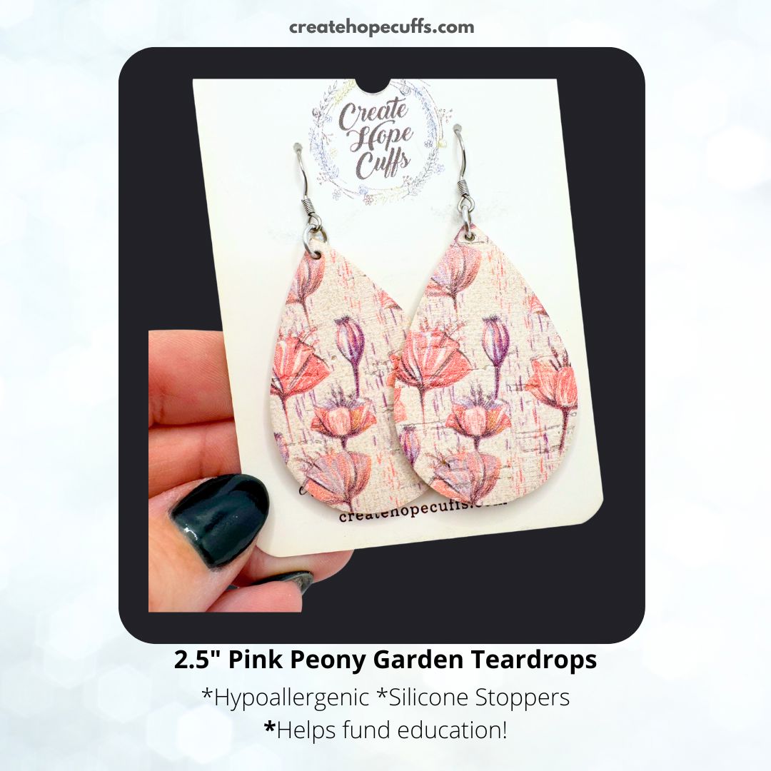 Pink PeONY Club Teardrops | Leather Earrings | Hypoallergenic | Women Leather Earrings Create Hope Cuffs 